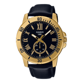Casio, Men’s Watch Analog,Black Dial Black Leather Band, MTP-VD200GL-1BU